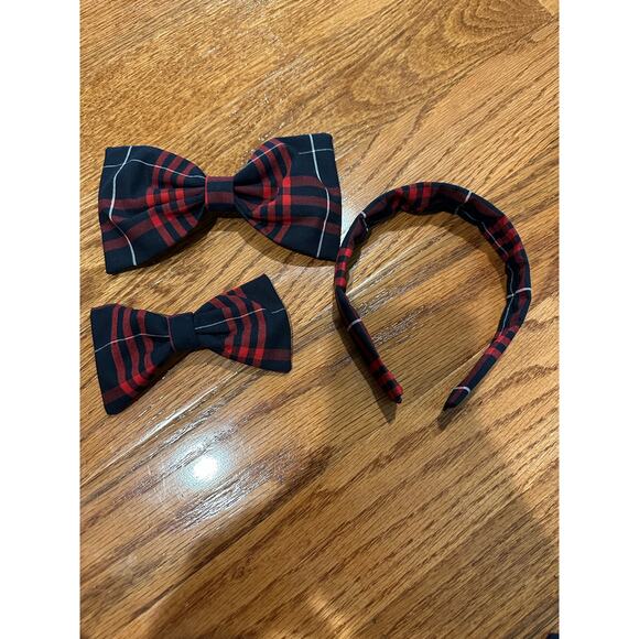 Girls School Uniform Bow and headband set  Lands End Large Plaid handmade - Picture 1 of 2